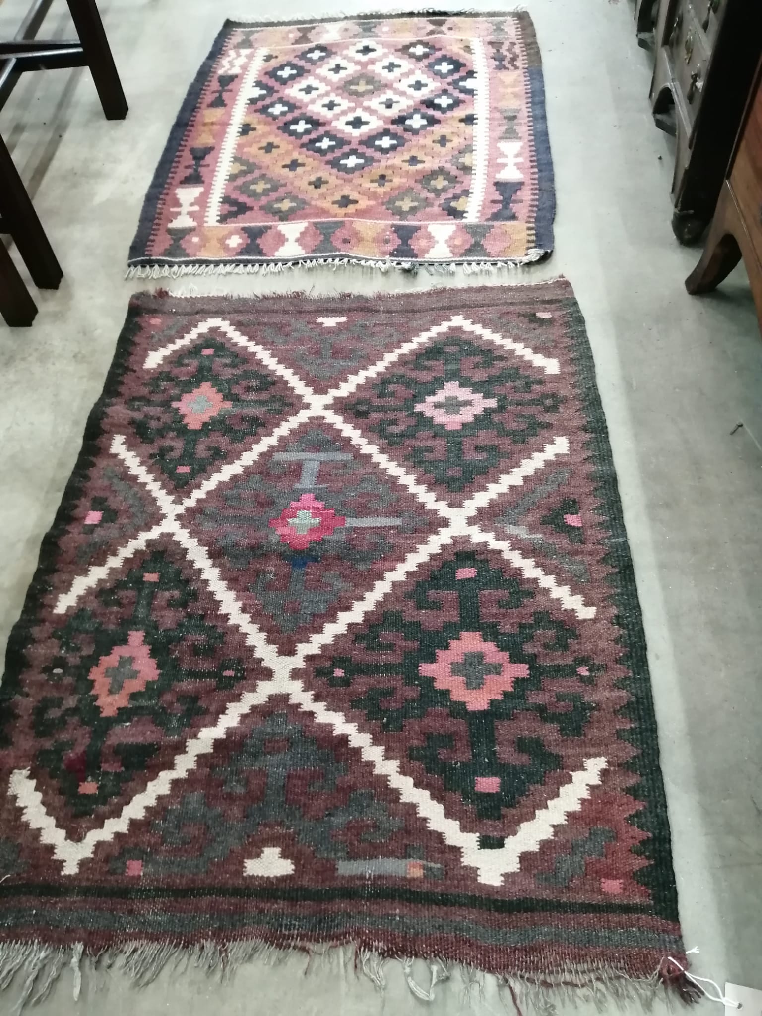 Two Kilim mats, larger 98 x 76cm